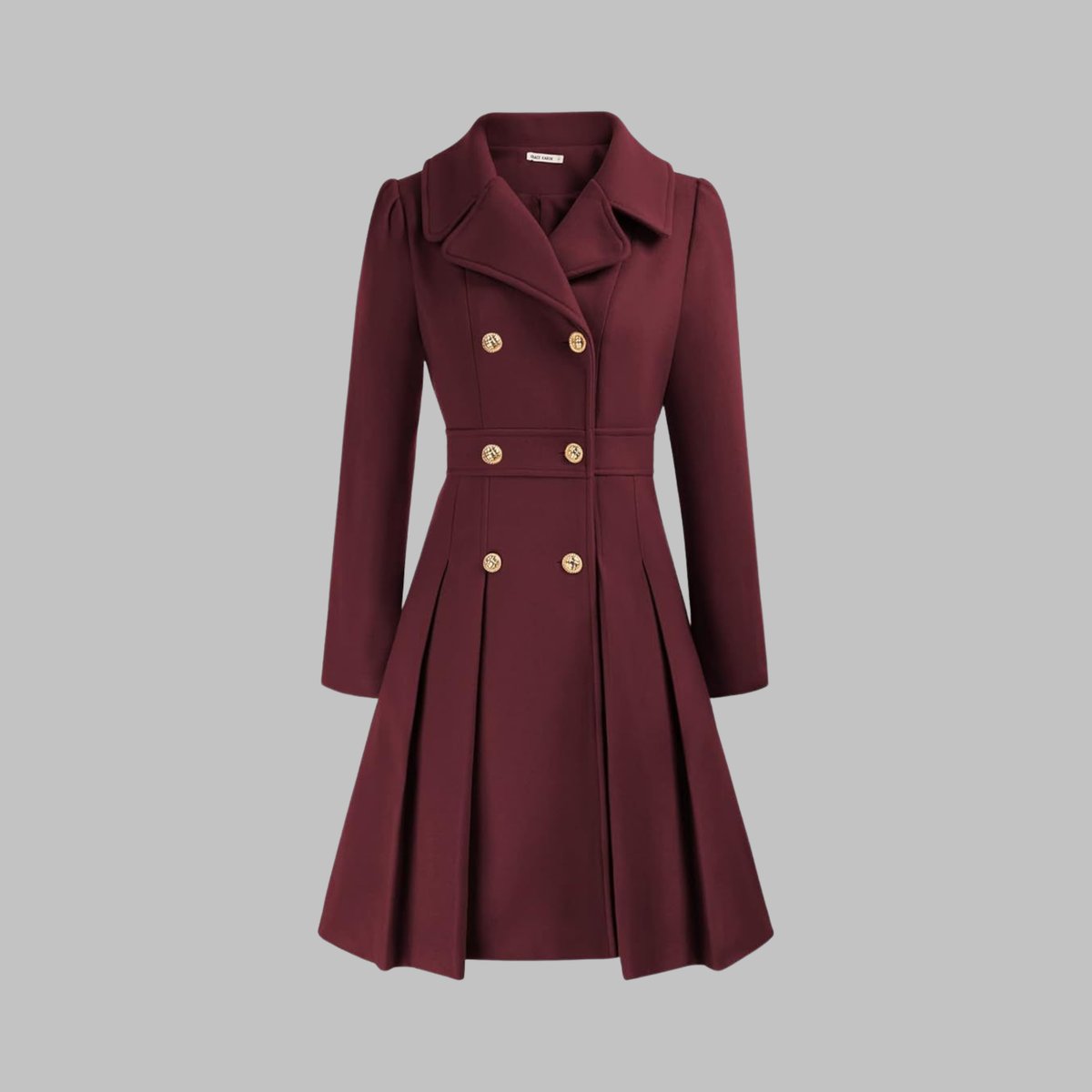 Double-breasted pleated peplum coat for women