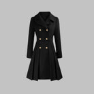 Double-breasted pleated peplum coat for women