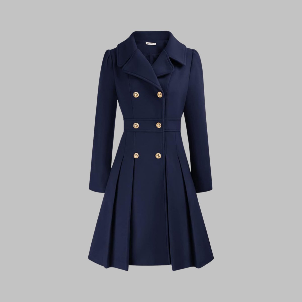 Double-breasted pleated peplum coat for women