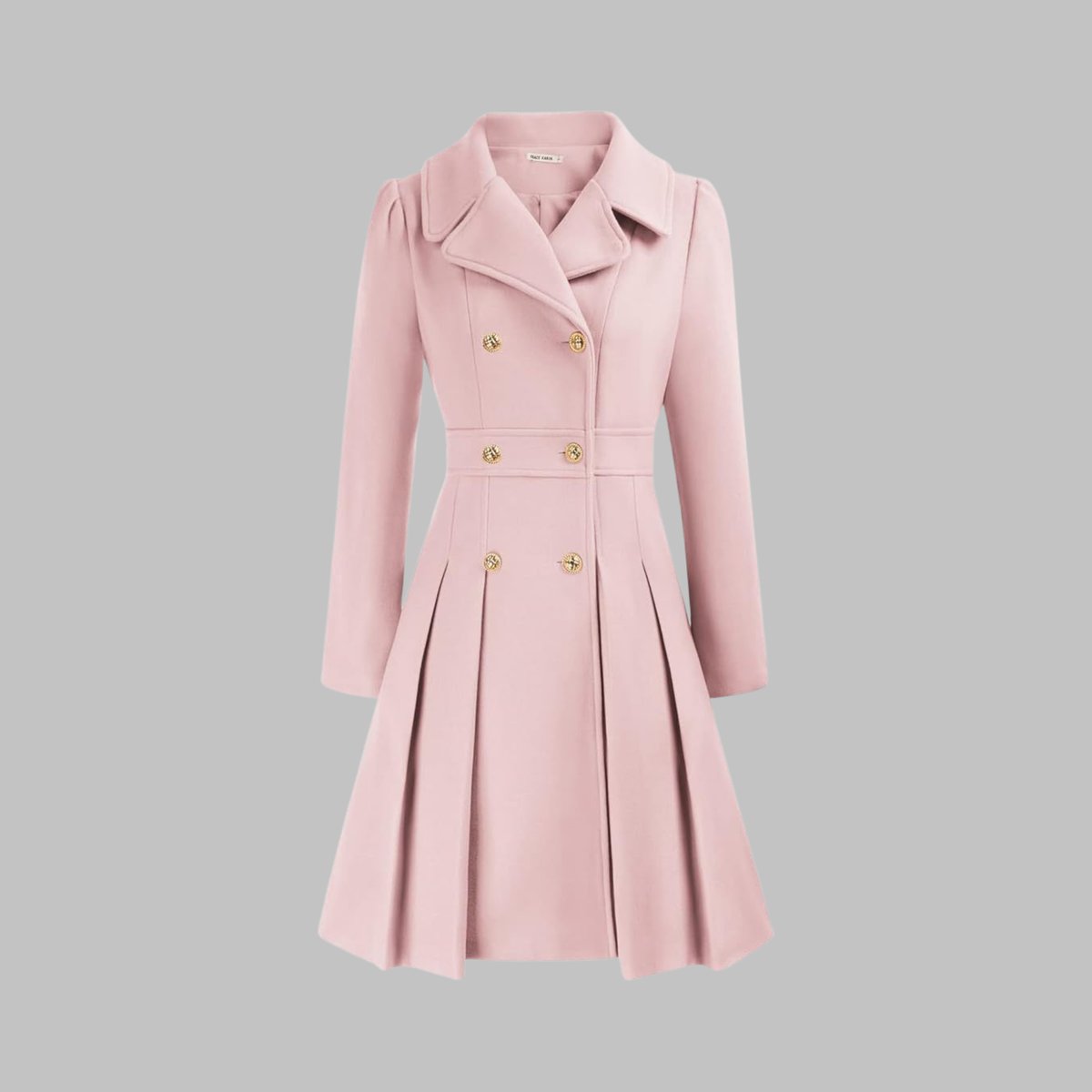 Double-breasted pleated peplum coat for women