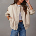 Faux leather bomber jacket for women in brown, cream or black