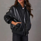 Faux leather bomber jacket for women in brown, cream or black