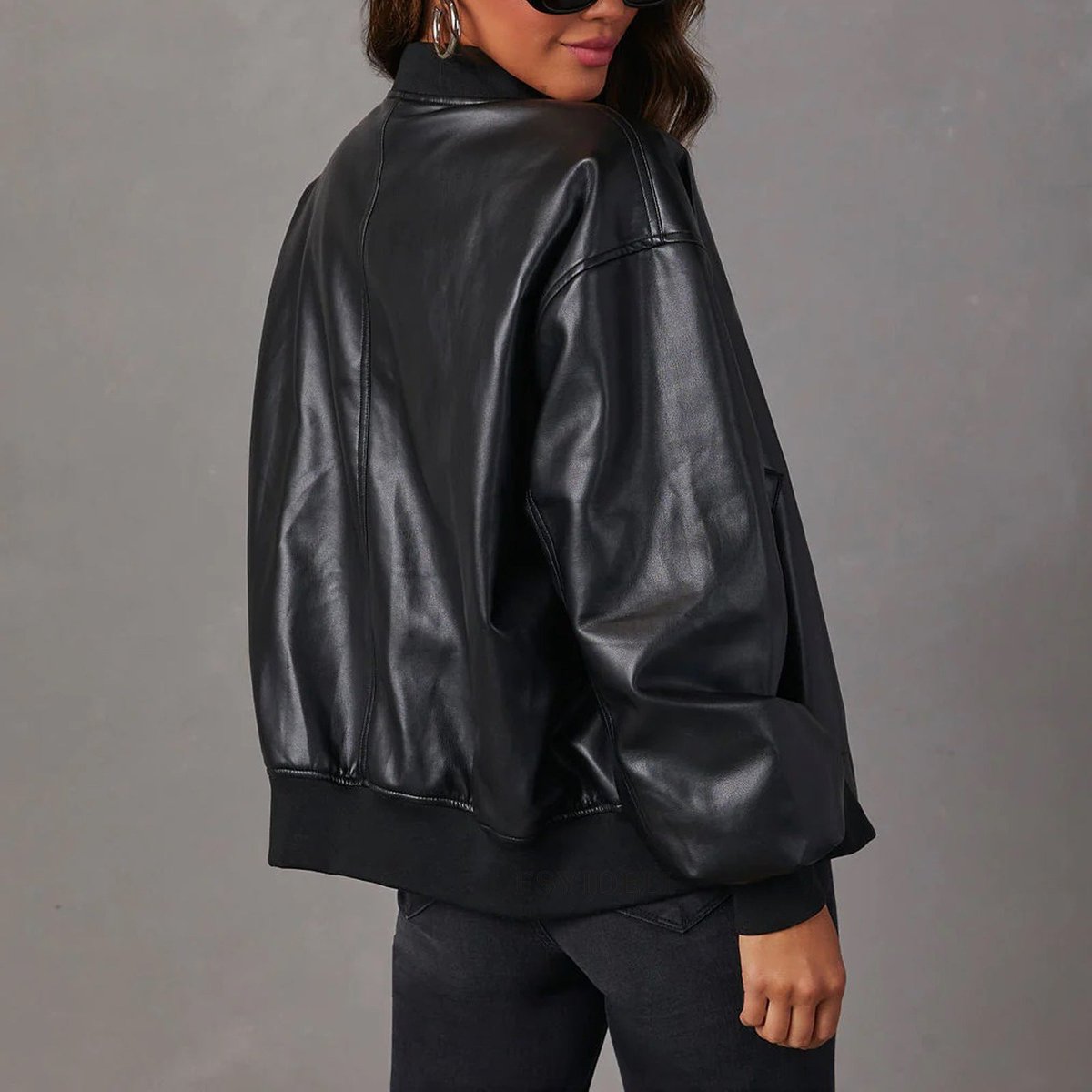 Faux leather bomber jacket for women in brown, cream or black