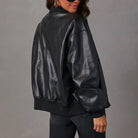 Faux leather bomber jacket for women in brown, cream or black