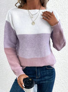 Color block turtleneck knitted sweater for women
