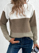 Color block turtleneck knitted sweater for women