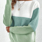 Color block turtleneck knitted sweater for women