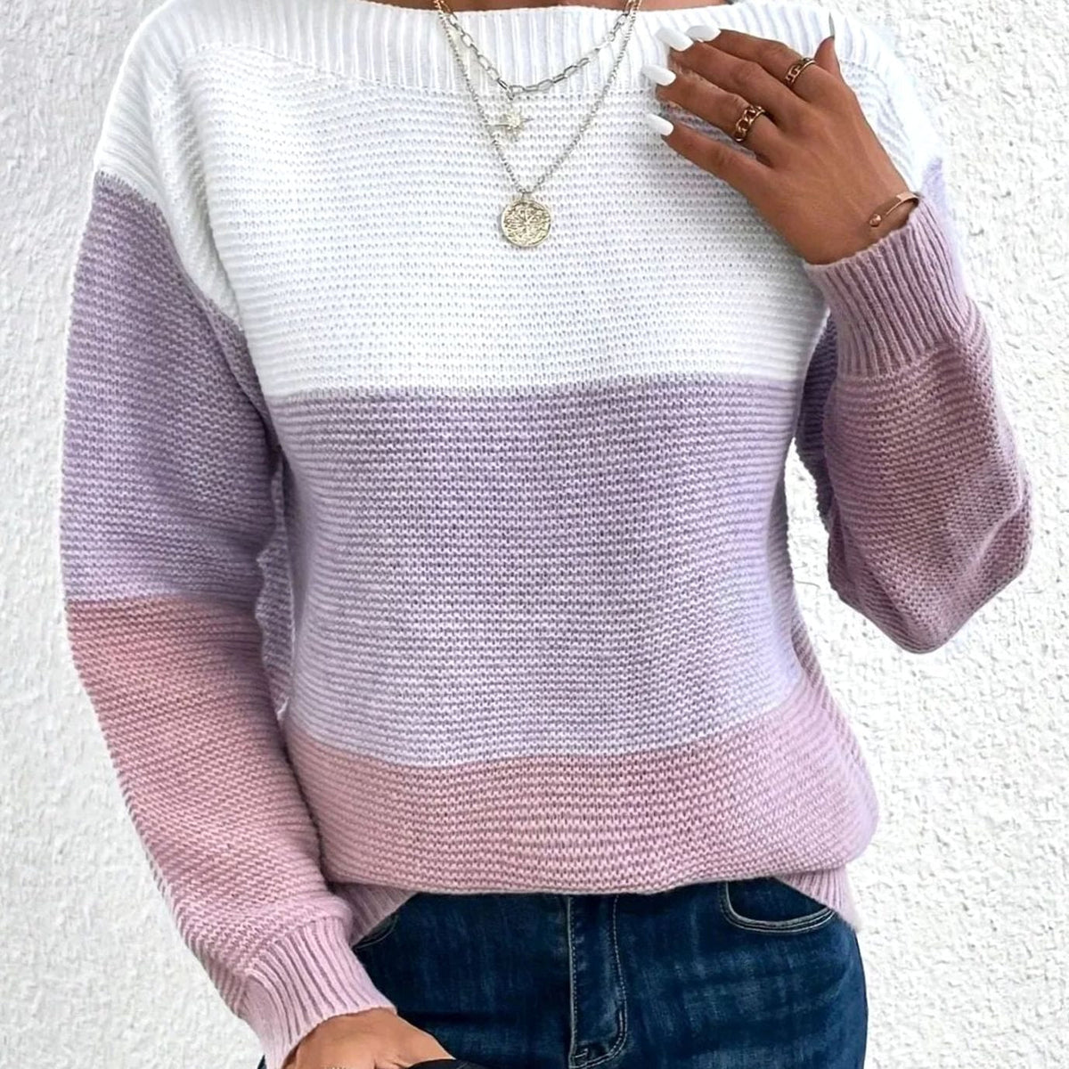 Color block turtleneck knitted sweater for women