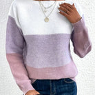 Color block turtleneck knitted sweater for women