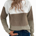 Color block turtleneck knitted sweater for women