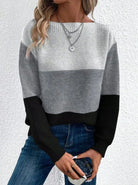 Color block turtleneck knitted sweater for women