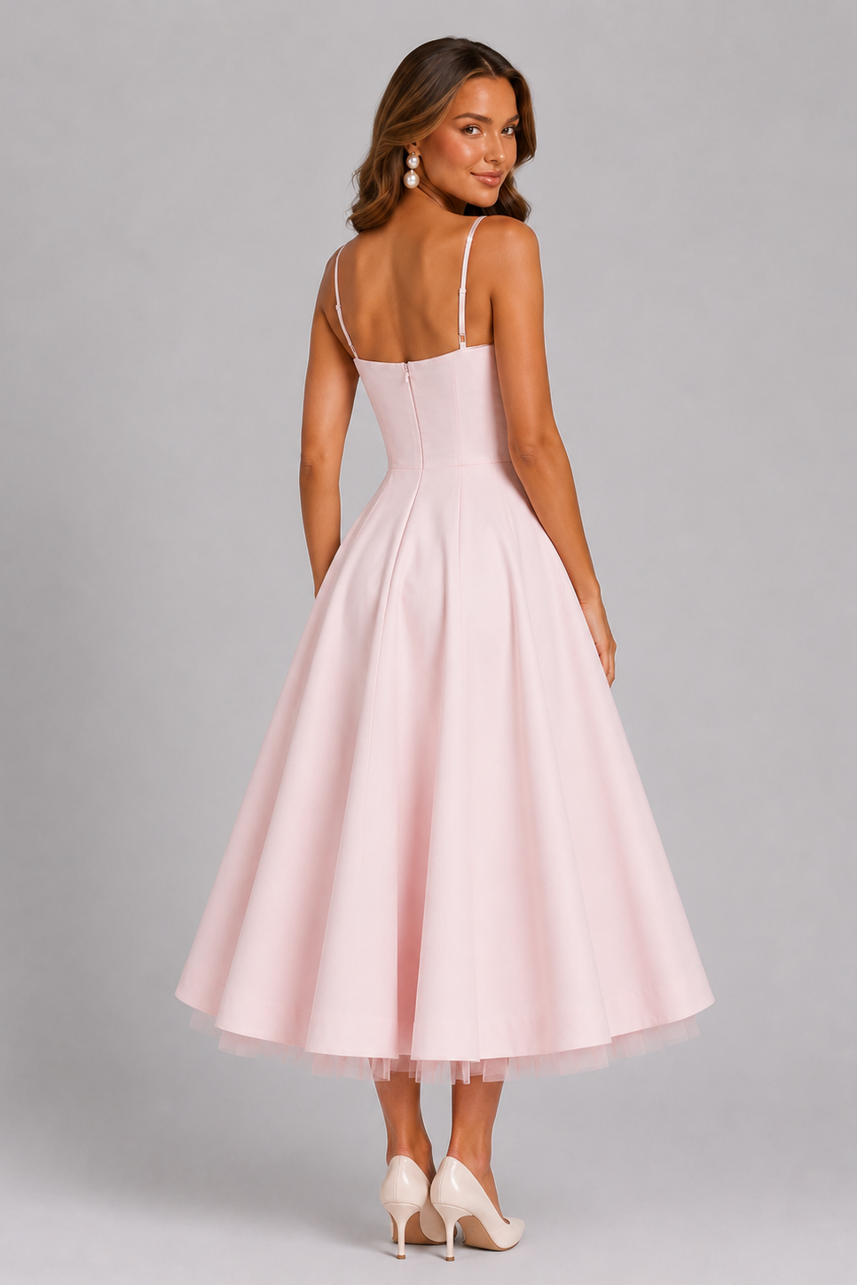 Vestido midi con corsé y escote corazón para mujer