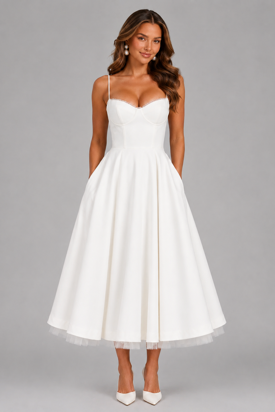 Vestido midi con corsé y escote corazón para mujer