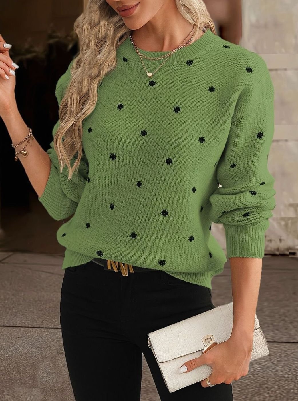 Polka dot knitted sweater for women