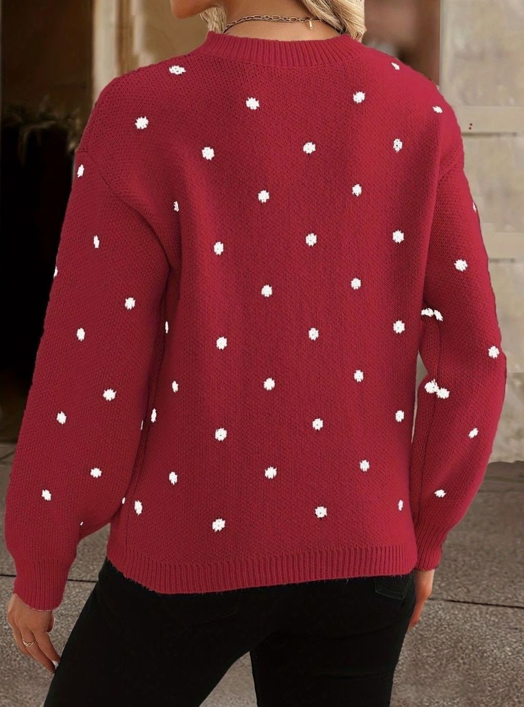 Polka dot knitted sweater for women