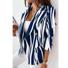 Abstract print double-breasted blazer in blue and white for women