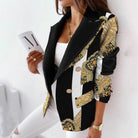 Abstract print double-breasted blazer in black for women