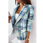 Abstract print double-breasted blazer in light blue for women