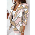 Abstract print double-breasted blazer in rose brown for women