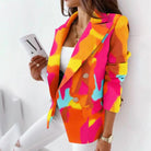Abstract print double-breasted blazer in pink and yellow for women