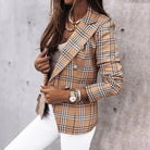 Abstract print double-breasted blazer in brown for women
