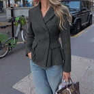 Notch lapel double-breasted peplum blazer for women