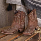 Embroidered ankle cowboy boots for women