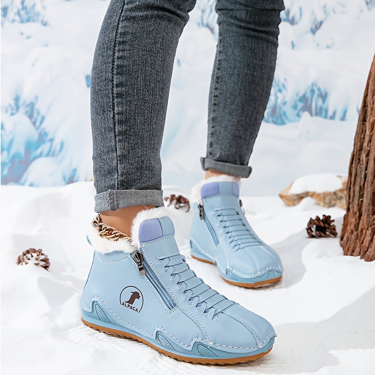 Side-zip plush-lined ankle snow boots for women