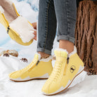 Side-zip plush-lined ankle snow boots in yellow for women