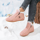 Side-zip plush-lined ankle snow boots in pink for women