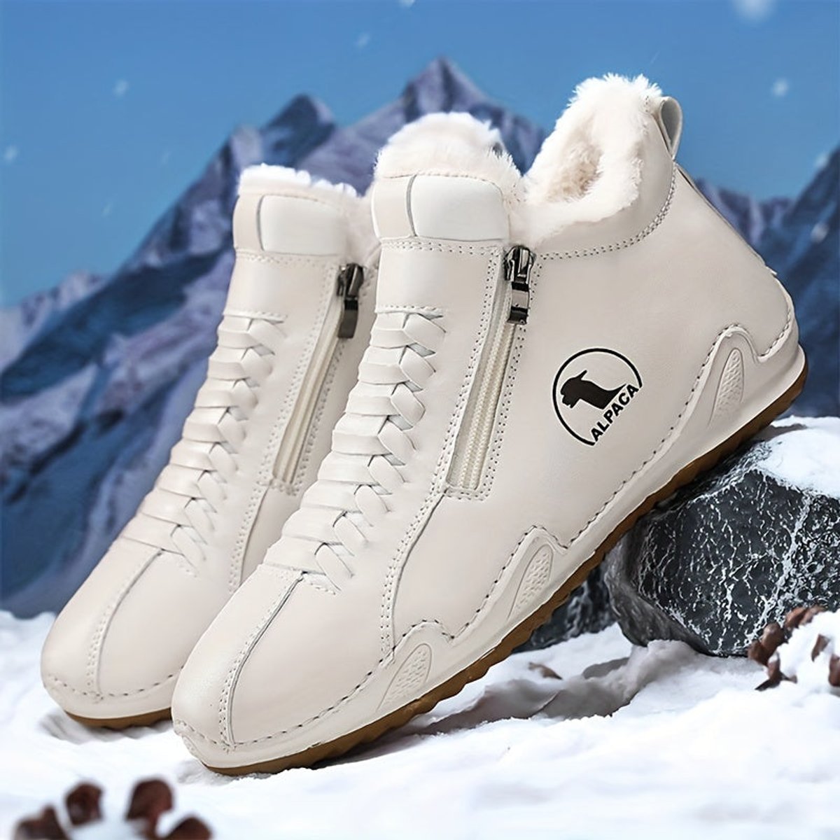 Side-zip plush-lined ankle snow boots for women