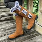 Fur trim knee-high boots in black, red or light brown for women