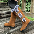 Fur trim knee-high boots in black, red or light brown for women