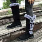 Fur trim knee-high boots in black, red or light brown for women