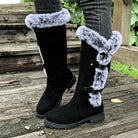 Fur trim knee-high boots in black, red or light brown for women