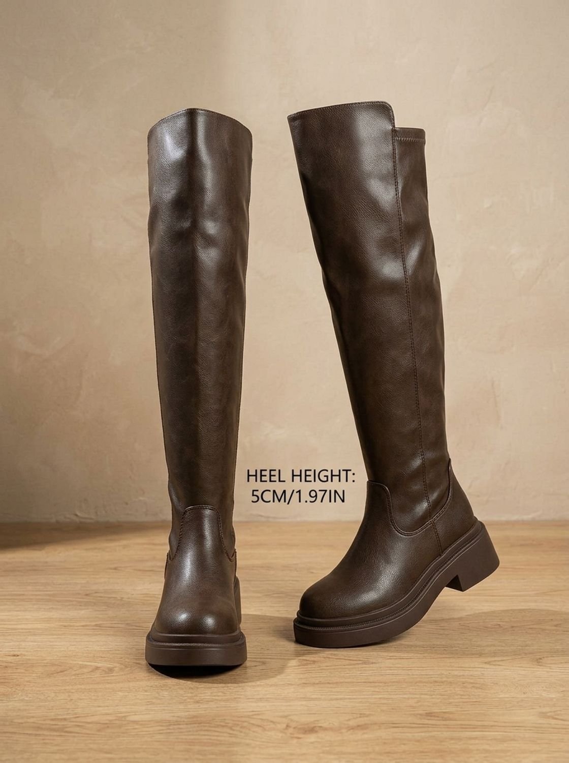 Chunky over-the-knee boots in black or brown for women