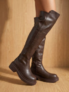 Chunky over-the-knee boots in black or brown for women