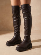 Chunky over-the-knee boots in black or brown for women