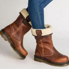 Fleece-cuff mid-calf snow boots in brown for women