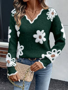 Daisy V-neck knitted sweater for women