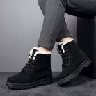 Plush-collar lace-up ankle snow boots for women
