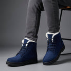 Plush-collar lace-up ankle snow boots for women