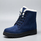 Plush-collar lace-up ankle snow boots in blue for women