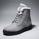 Plush-collar lace-up ankle snow boots in grey for women