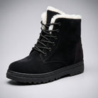 Plush-collar lace-up ankle snow boots in black for women