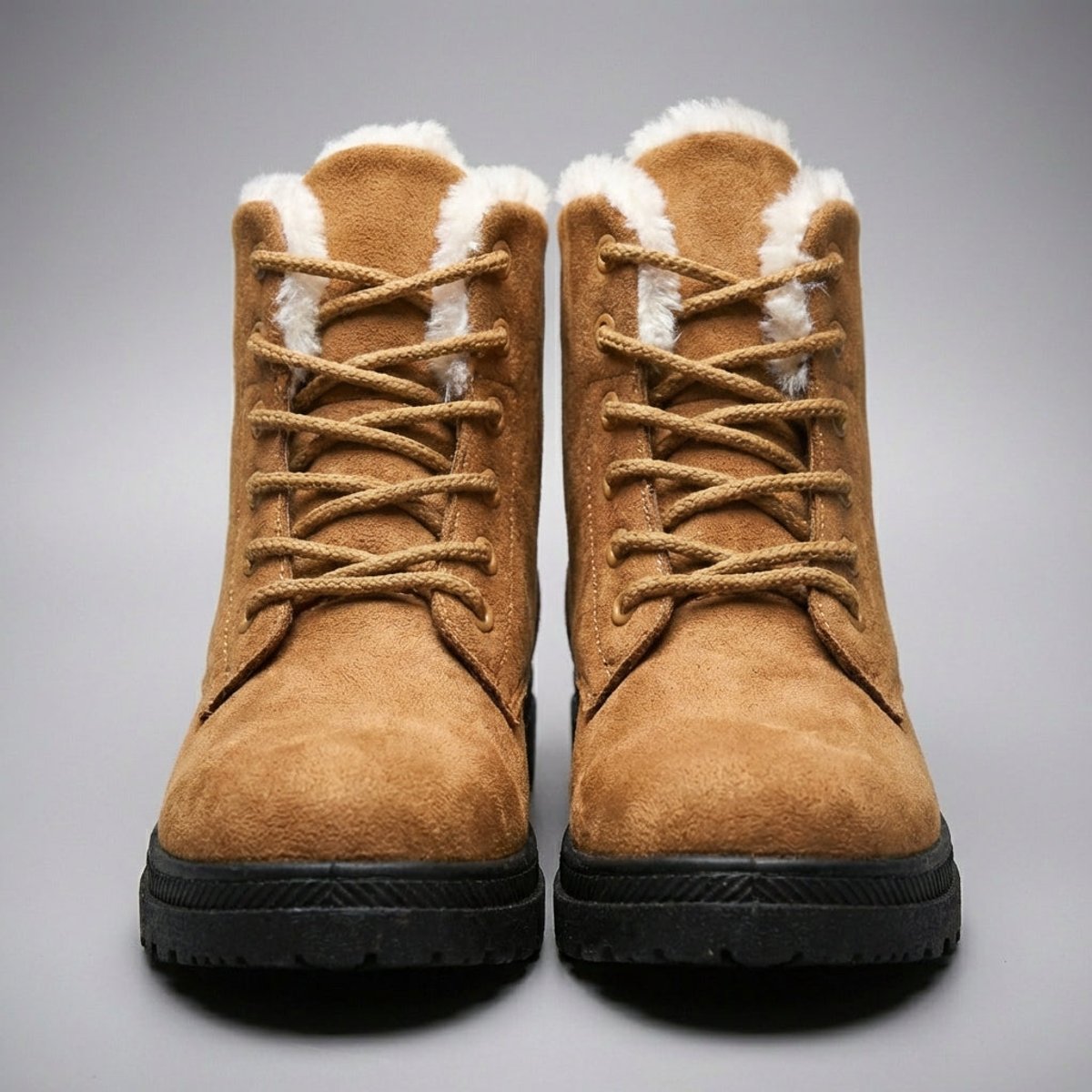 Plush-collar lace-up ankle snow boots for women