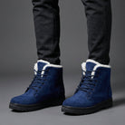 Plush-collar lace-up ankle snow boots for women
