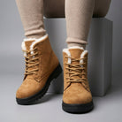Plush-collar lace-up ankle snow boots for women
