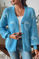 Halloween ghost button-front cardigan in blue for women