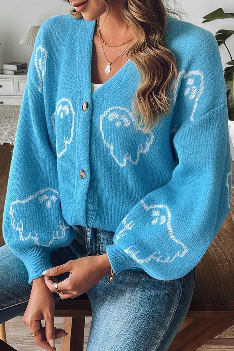 Halloween ghost button-front cardigan for women